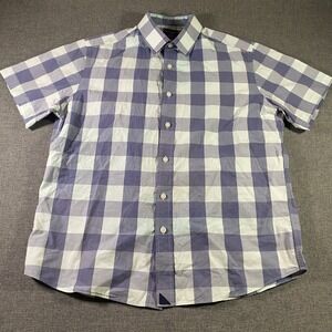 UNTUCKit Mens Large Short Sleeve Button Down Shirt Blue White Checkered